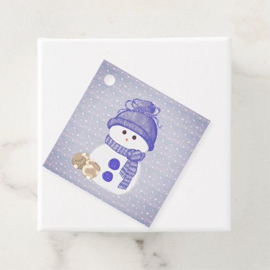Snowman with Two Sleeping Bunnies with Snowflakes フェイバータグ (インサイチュ)