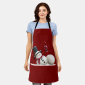 Snowman With Wine Christmas Gift Xmas Holiday  エプロン (着用した状態)
