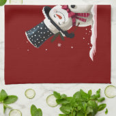 Snowman With Wine Christmas Gift Xmas Holiday  キッチンタオル (折り畳み)