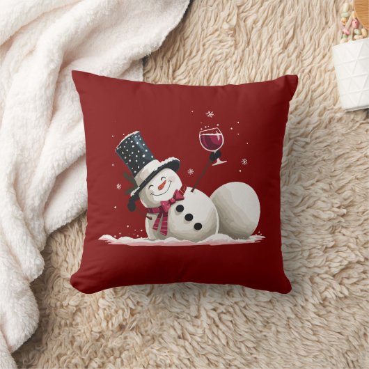 Snowman With Wine Christmas Gift Xmas Holiday  クッション (ブランケット)