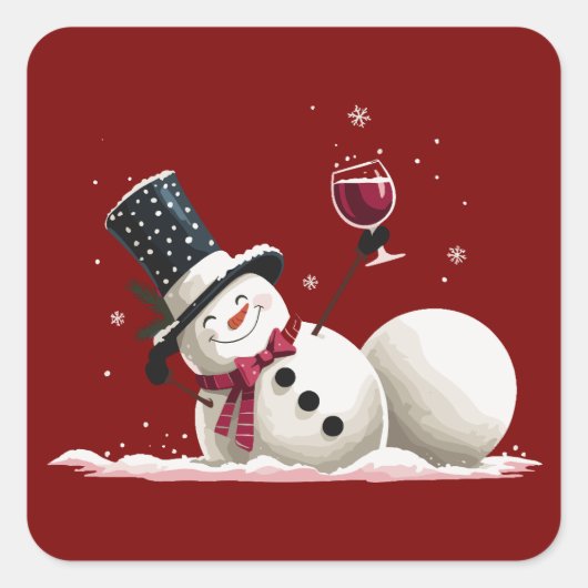 Snowman With Wine Christmas Gift Xmas Holiday  スクエアシール (正面)