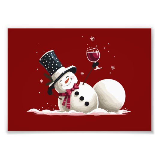 Snowman With Wine Christmas Gift Xmas Holiday  フォトプリント (正面)