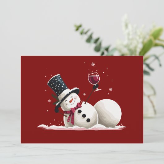 Snowman With Wine Christmas Gift Xmas Holiday  招待状 (スタンド正面)