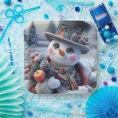  Snowman with Winter Bouquet, Christmas, Author Na ペーパープレート (パーティー)