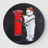 Snowman's Letter to Santa Painting by Alfred Fox ラージ壁時計 (正面)