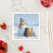 Snowmen and Cats In a Snowy Field スタンダードカクテルナプキン (インサイチュ)