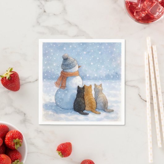 Snowmen and Cats In a Snowy Field スタンダードカクテルナプキン (インサイチュ)