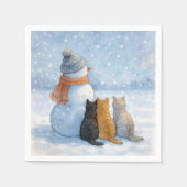 Snowmen and Cats In a Snowy Field スタンダードカクテルナプキン (正面)
