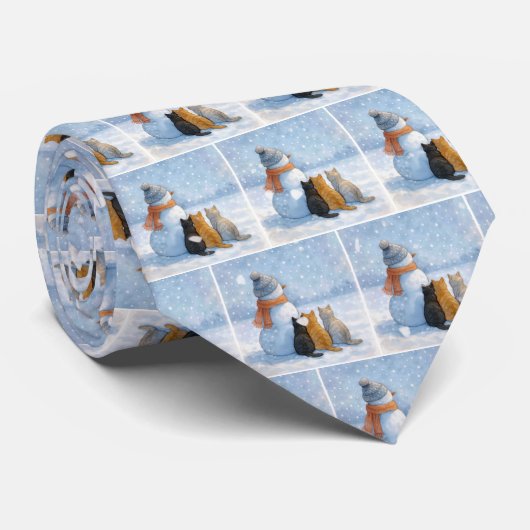 Snowmen and Cats In a Snowy Field ネクタイ (ロール)