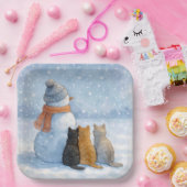 Snowmen and Cats In a Snowy Field ペーパープレート (パーティー)