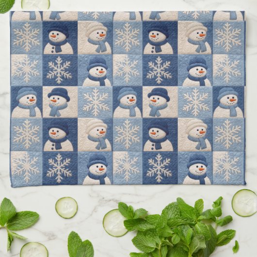 Snowmen and Snowflakes Quilt Pattern キッチンタオル (折り畳み)
