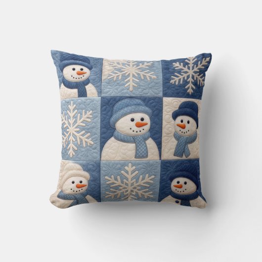Snowmen and Snowflakes Quilt Pattern クッション (正面)