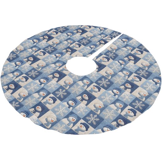 Snowmen and Snowflakes Quilt Pattern ブラッシュドポリエステルツリースカート (アングル)