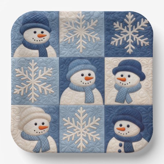 Snowmen and Snowflakes Quilt Pattern ペーパープレート (正面)