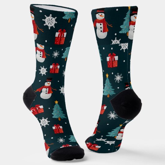 Snowmen Christmas Trees Unisex Crew Sock ソックス (傾斜あり)