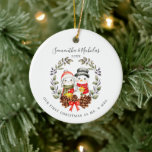 Snowmen Couple | First Christmas as Mr. & Mrs. セラミックオーナメント<br><div class="desc">Featuring beautiful watercolor illustrations. Add your information on the front with your own photo personalized on the back. A wedding ornament makes the perfect gift to mark the first Christmas a newlywed spends together. The wedding ornament from your first Christmas will remind you of the special memories shared only between...</div>
