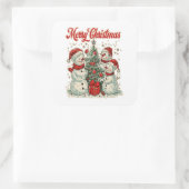 Snowmen Decorating Christmas Tree スクエアシール (バッグ)