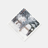 Snowmen Having a Snowball Fight スタンダードカクテルナプキン (角)