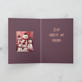 Snowmen In A Sweet Kitschy Christmas Pink Theme  カード (内部)