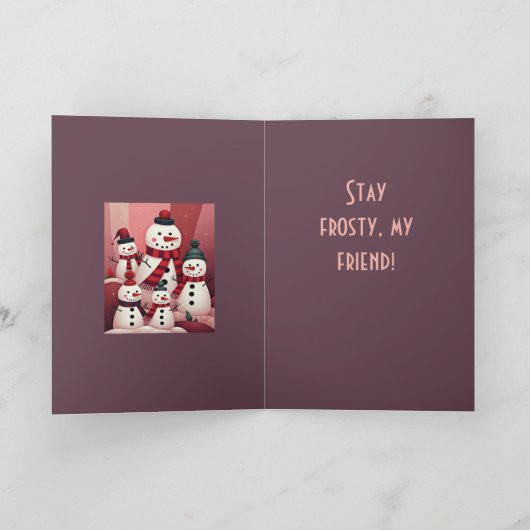 Snowmen In A Sweet Kitschy Christmas Pink Theme  カード (内部)