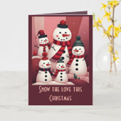 Snowmen In A Sweet Kitschy Christmas Pink Theme  カード (黄色い花)