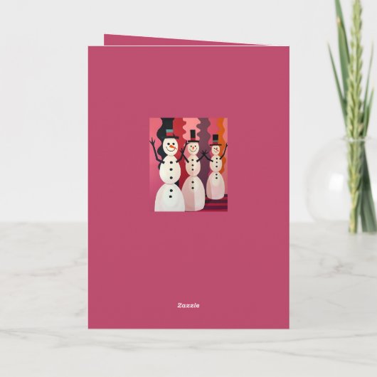 Snowmen Kitschmas Christmas Pink Theme Design カード (裏面)