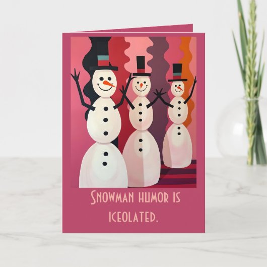Snowmen Kitschmas Christmas Pink Theme Design カード (正面)