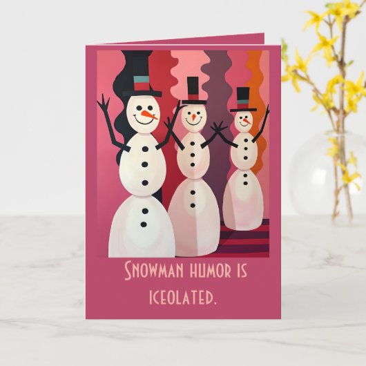 Snowmen Kitschmas Christmas Pink Theme Design カード (黄色い花)