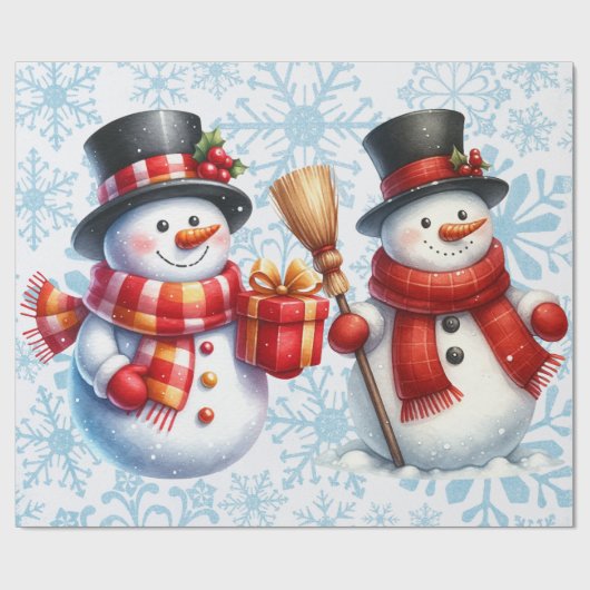 Snowmen Snowflakes Background Large Scale ラッピングペーパー (フラット)