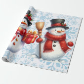 Snowmen Snowflakes Background Large Scale ラッピングペーパー (アンロールド)
