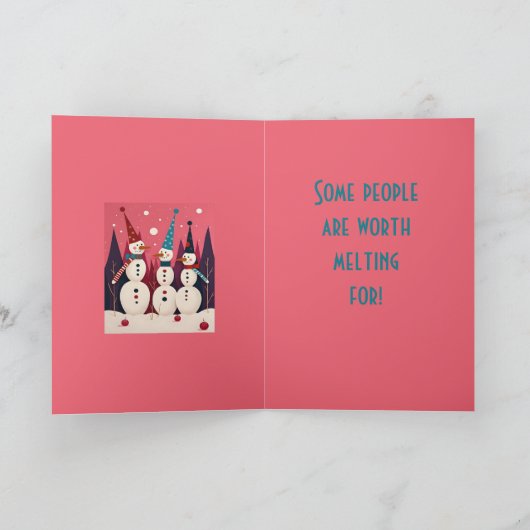 Snowmen Three Ice Men Pink Theme Kitschmas カード (内部)