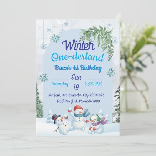 Snowmen Winter One-derland 1st Birthday 招待状 (スタンド正面)