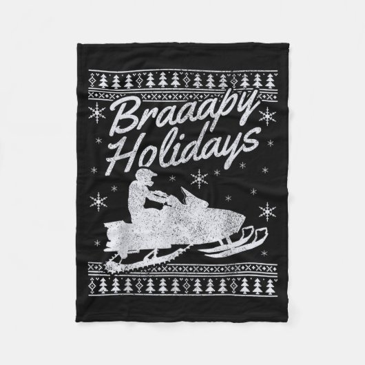 Snowmobile Braapy Holidays Funny Braap Ugly Christ フリースブランケット (正面)