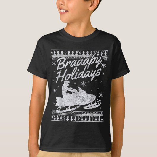 Snowmobile Braapy Holidays Funny Braap Ugly Christ Tシャツ (正面)