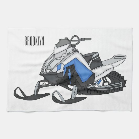 Snowmobile cartoon illustration キッチンタオル (横)
