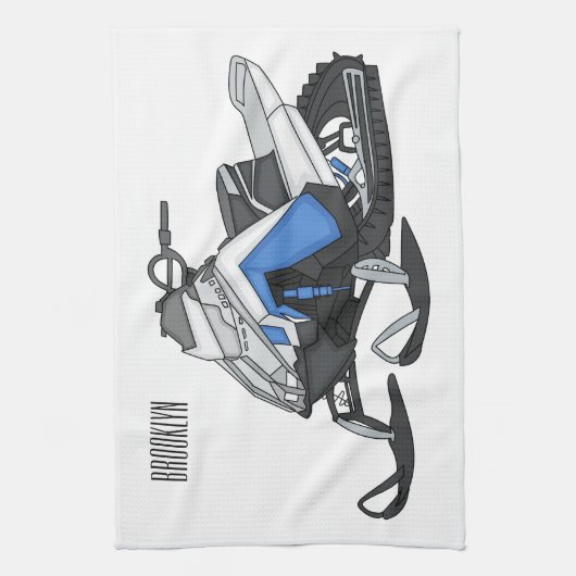Snowmobile cartoon illustration キッチンタオル (縦)