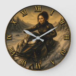 Snowmobile Funny Mona Lisa Snowmobile Rider Gift ラージ壁時計