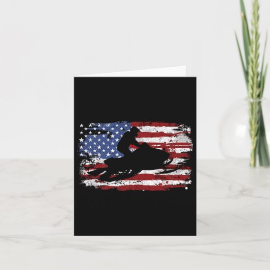 Snowmobile Vintage American Flag  カード (正面)