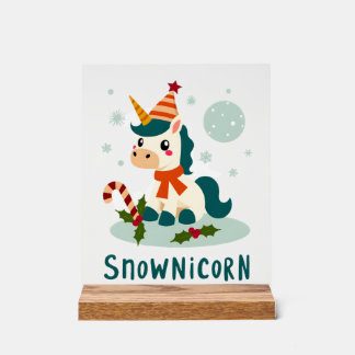 Snownicorn Cute Unicorn Snowman Christmas Girl T-S アクリルサイン