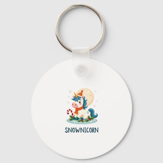 Snownicorn Cute Unicorn Snowman Christmas Girl T-S キーホルダー (正面)