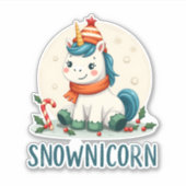Snownicorn Cute Unicorn Snowman Christmas Girl T-S シール (正面)