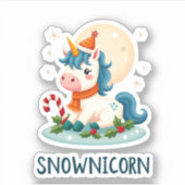 Snownicorn Cute Unicorn Snowman Christmas Girl T-S シール (正面)