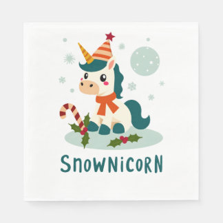 Snownicorn Cute Unicorn Snowman Christmas Girl T-S スタンダードランチョンナプキン