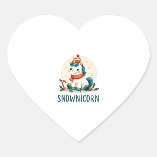 Snownicorn Cute Unicorn Snowman Christmas Girl T-S ハートシール (正面)