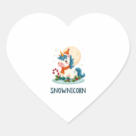 Snownicorn Cute Unicorn Snowman Christmas Girl T-S ハートシール (正面)