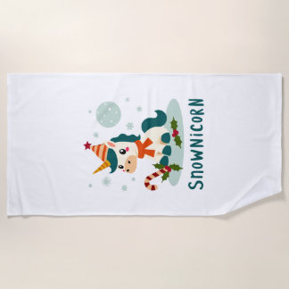 Snownicorn Cute Unicorn Snowman Christmas Girl T-S ビーチタオル