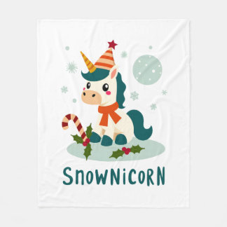 Snownicorn Cute Unicorn Snowman Christmas Girl T-S フリースブランケット