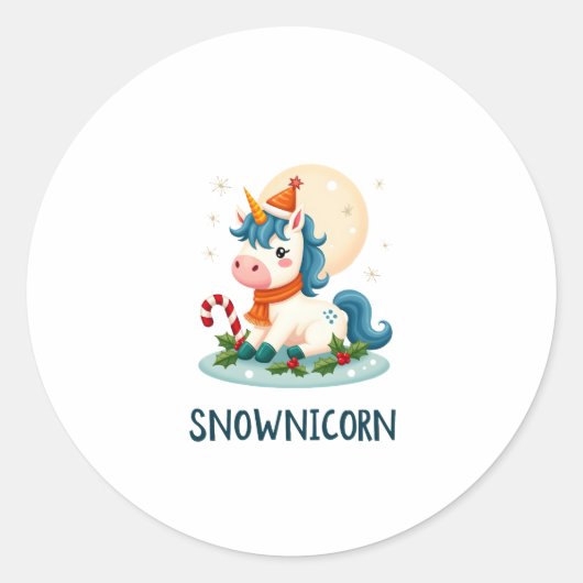 Snownicorn Cute Unicorn Snowman Christmas Girl T-S ラウンドシール (正面)