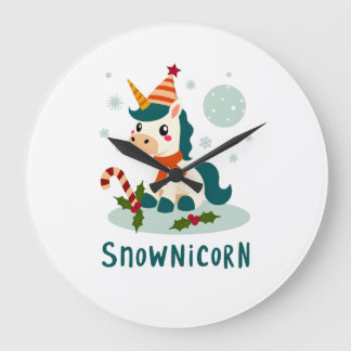 Snownicorn Cute Unicorn Snowman Christmas Girl T-S ラージ壁時計