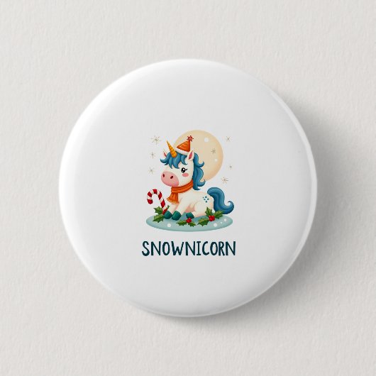 Snownicorn Cute Unicorn Snowman Christmas Girl T-S 缶バッジ (正面)